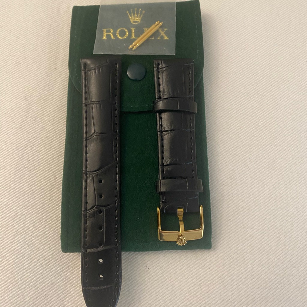 Rolex Black 20mm Leather Strap With Gold Plated Buckle Rolex Black 20mm Leather Strap With Gold Plated Buckle